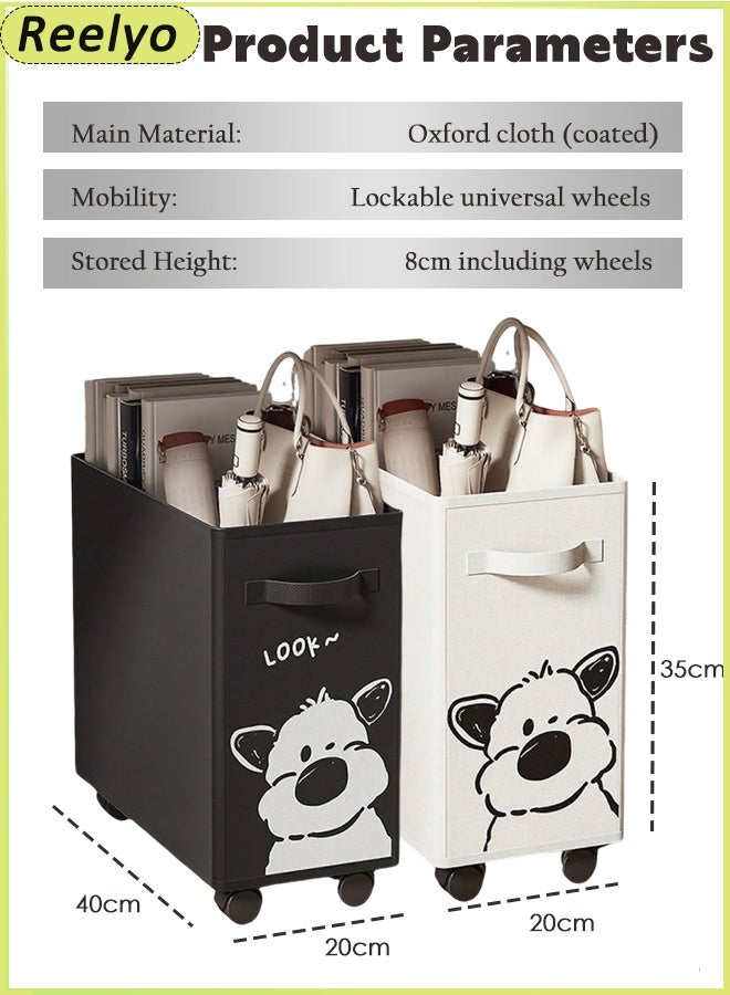 ريليو 2PCS عربة مكتب قابلة للطي، صندوق تخزين، منظم أدوات سميك بعجلات قابلة للقفل، سعة كبيرة، عربة بعجلات، عربة قابلة للطي بقماش أكسفورد قابل للإزالة، مقاومة للماء وسهلة التنظيف مع مقابض، منظم سله الخزانه المنزلي خزانات تخزين  مناسبة للمرآب، المطبخ، القبو، المخزن، غرفة نوم المطبخ، غرفة الغسيل وملابس المرآب، الألعاب، خزانة ملابس منزلية،  40*35*20 سم، أبيض وأسود بطبعات حيوانات كرتونية. - Image 2