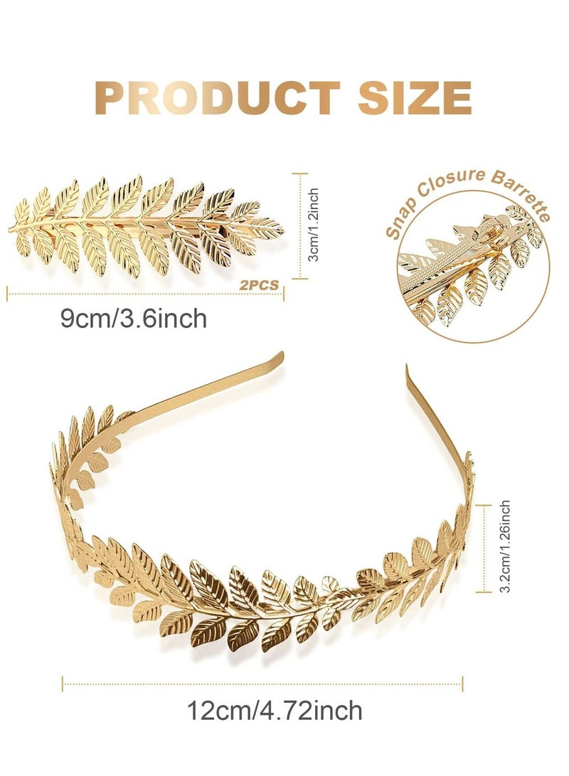 Loquat 3 Pcs Gold Laurel Leaf Headbands,  Bridal Headbands for Girls, Boho Hair Barrettes. (Gold) - Image 2