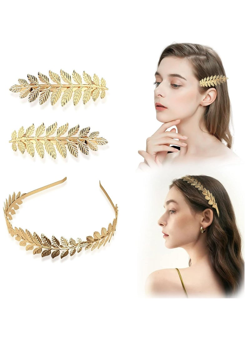 Loquat 3 Pcs Gold Laurel Leaf Headbands,  Bridal Headbands for Girls, Boho Hair Barrettes. (Gold) - Image 1