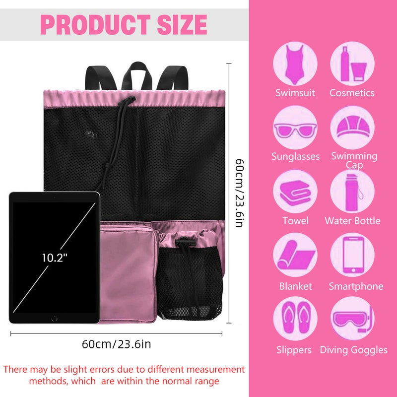 HANNEA® Drawstring Backpack 30L Big Mesh Backpack Sports Riding Backpack Lightweight Water Resistant String Bag Multifunctional Outdoor Bag for Adults, Holiday, Swimming, Beach - Pink - Image 2