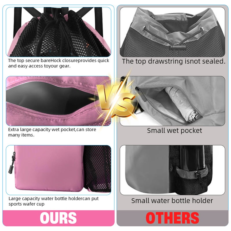 HANNEA® Drawstring Backpack 30L Big Mesh Backpack Sports Riding Backpack Lightweight Water Resistant String Bag Multifunctional Outdoor Bag for Adults, Holiday, Swimming, Beach - Pink - Image 3