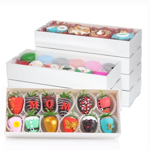 RomanticBaking 20PCS Strawberry Boxes Cookie Boxes Bakery Boxes Treat Boxes for Christmas Valentine's Wedding(12"x4.8"x2") - Image 1