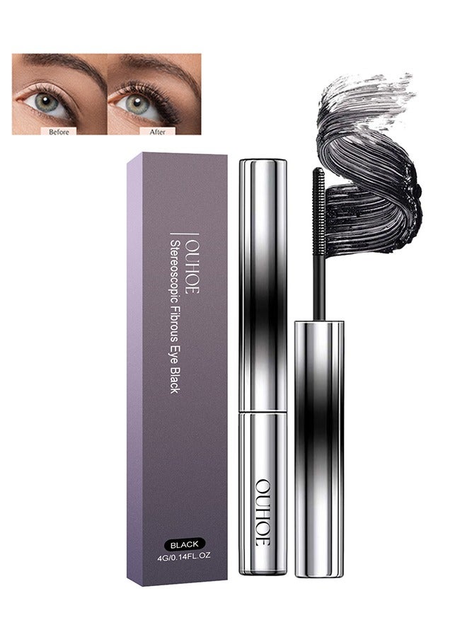 OUHOE Stereoscopic Fibrous Eye Black Mascara, Waterproof Mascara for Eyelashes, Stereoscopic Fibrous Black, Volume Lash Lengthening Mascara, Long-Lasting Lashes, Thick Curling Eyelash Mascara, 4g - Image 1