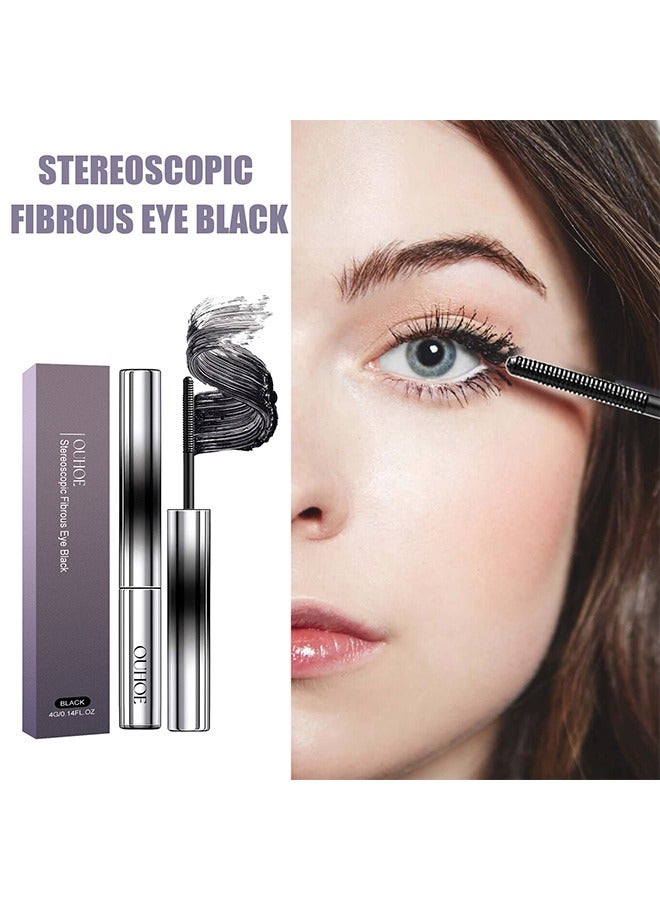 OUHOE Stereoscopic Fibrous Eye Black Mascara, Waterproof Mascara for Eyelashes, Stereoscopic Fibrous Black, Volume Lash Lengthening Mascara, Long-Lasting Lashes, Thick Curling Eyelash Mascara, 4g - Image 3