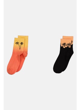 Don't Call Me Jennyfer Women 2 Pair Embroidered Socks, Black/Orange  - Image 1