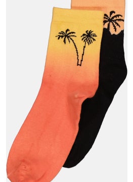 Don't Call Me Jennyfer Women 2 Pair Embroidered Socks, Black/Orange  - Image 2