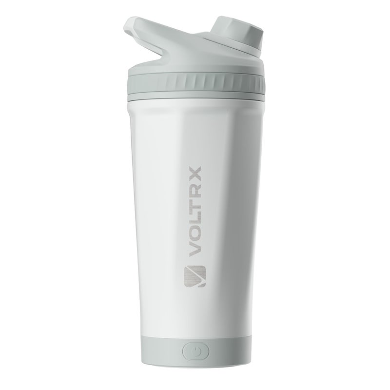 VOLTRX ChillMix Shaker Bottle Insulated Stainless Steel - USB C Rechargeable Electric Protein Shake Mixer, Shaker Cups for Protein Shakes and Meal Replacement, Ice White, 16 oz - Image 1