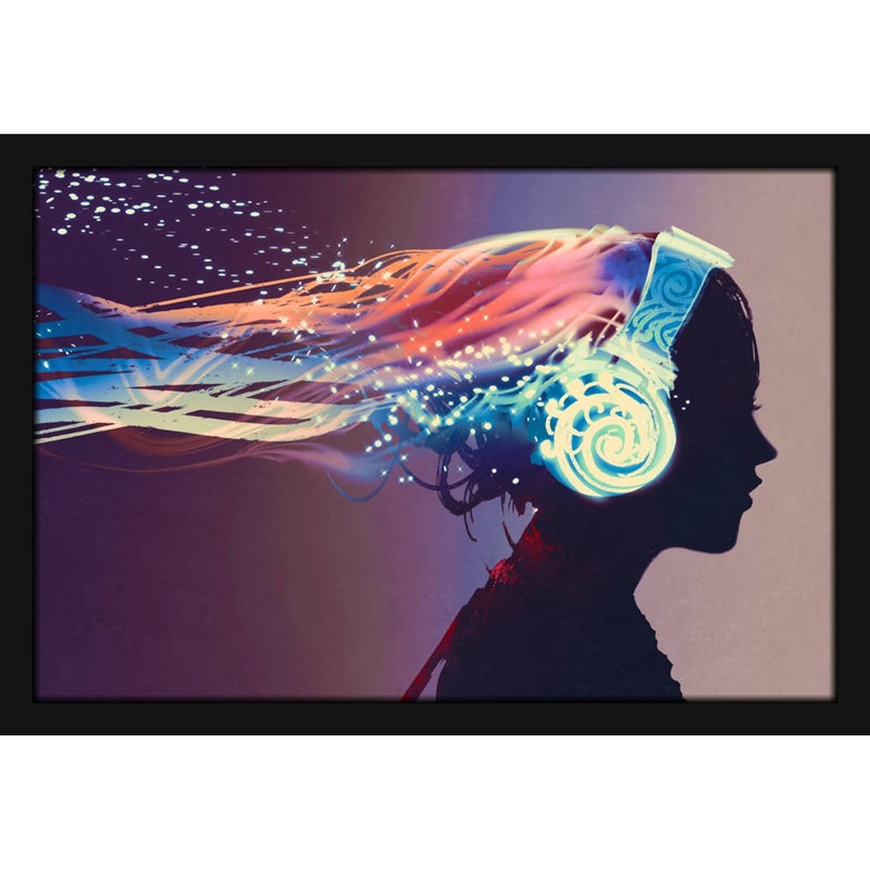 Mad Masters Pretty Girl Listeing Music on Headphones Beautiful Woman Painting Photo Frame for Living Room Bedroom Home Decor and Wall Decoration MM 1143 8x12 Inch Paper Without Plexi Glass