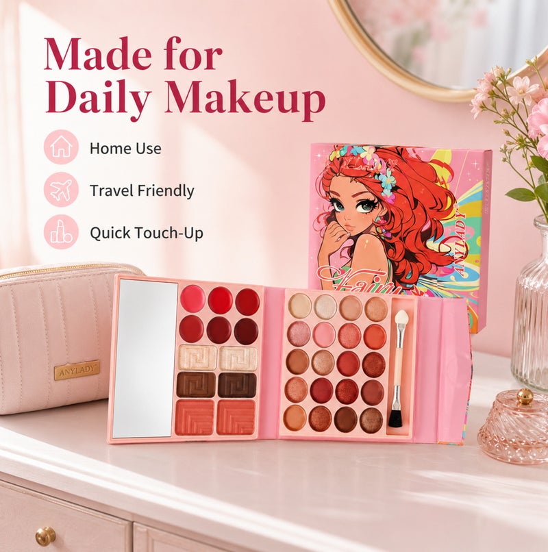 Me Now Fairy Makeup Palette with Mirror, All in One Cosmetic Kit with Eyeshadow, Highlighter, Blusher, Eyebrow Powder and Lip Colors, Portable Book Style Palette Fairy Red Hair - Image 3