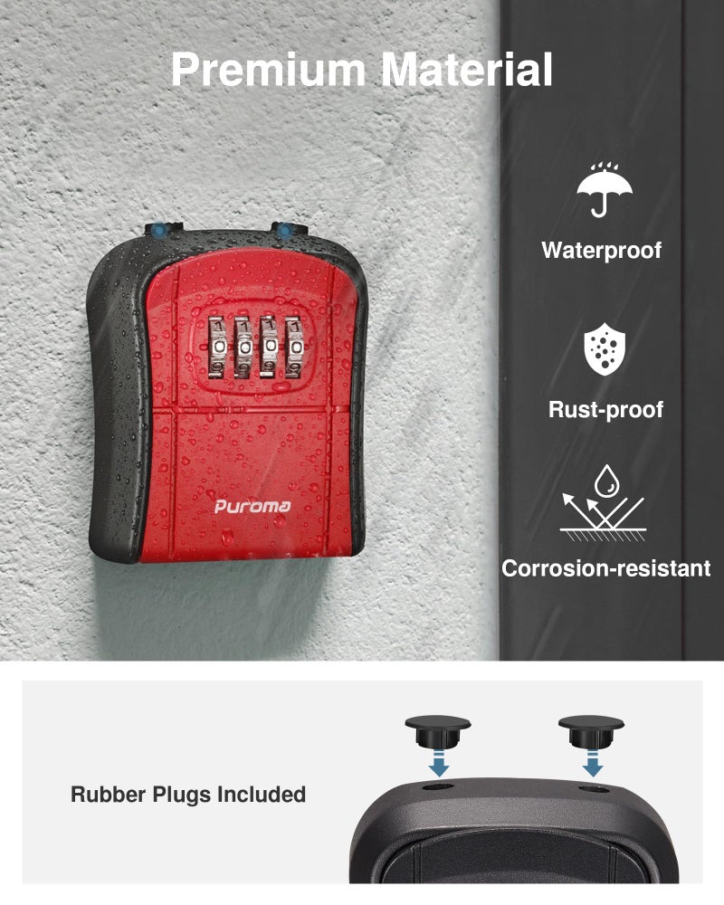 Puroma Key Lock Box, Portable Combination Lockbox Wall-Mounted Key Storage Box for House Keys, Resettable Code Safe Security Lock Box for Home, Office, Apartment Spare Key Storage (1 Pack, Red) - Image 5