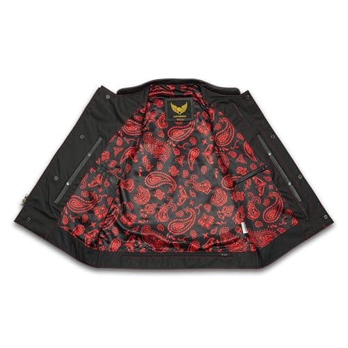 Leatherick Mens Black Motorcycle Vests - SOA Club & Traditional Paisley Satin Liner Leather Biker Vests (US, Alpha, Medium, Regular, Regular, Red & Black Paisley (With Black Stitching)) - Image 4