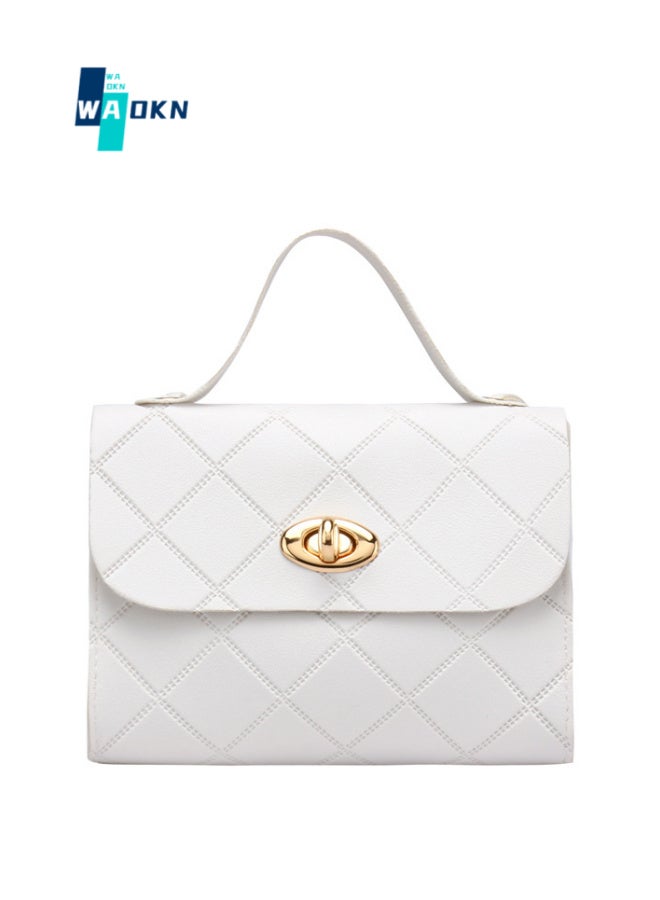 WAOKN Women's New Casual Fashion Handbag, Multifunctional Diamond Plaid Shoulder Bag Tote Bag Suitable for Ladies, College Student Stripe Small Bag Crossbody Bag Messenger Bag (White)  - Image 1
