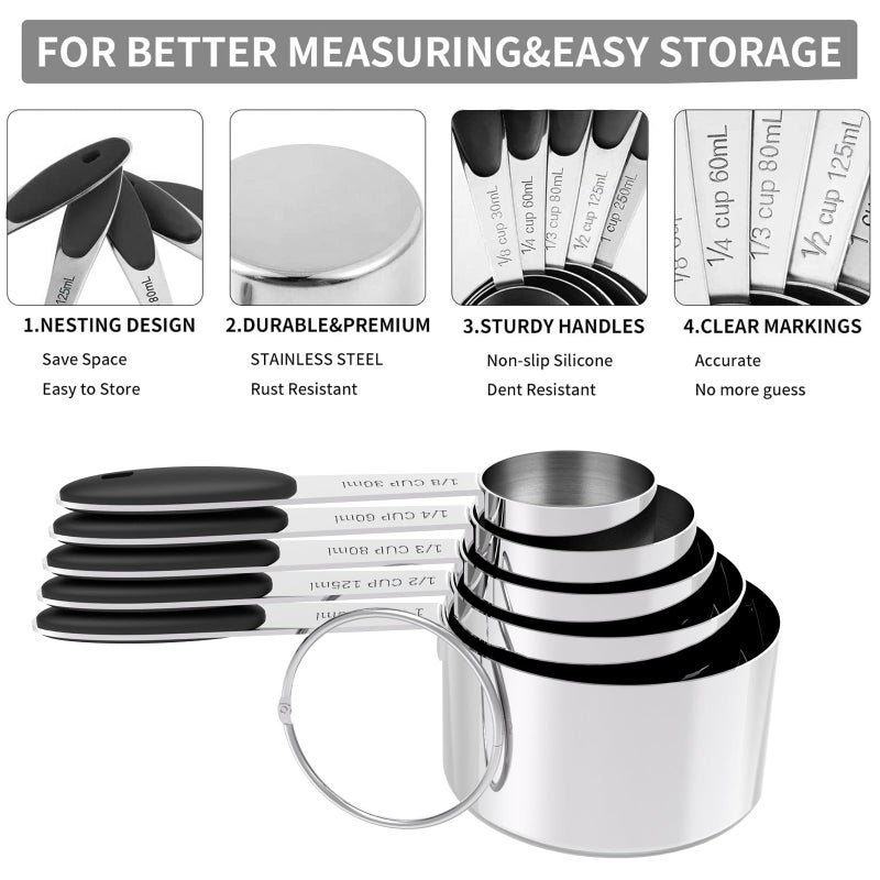 TILUCK Measuring Cups and Spoons Set, Stainless Steel, Kitchen Utensils for Cooking and Baking (10) - Image 5