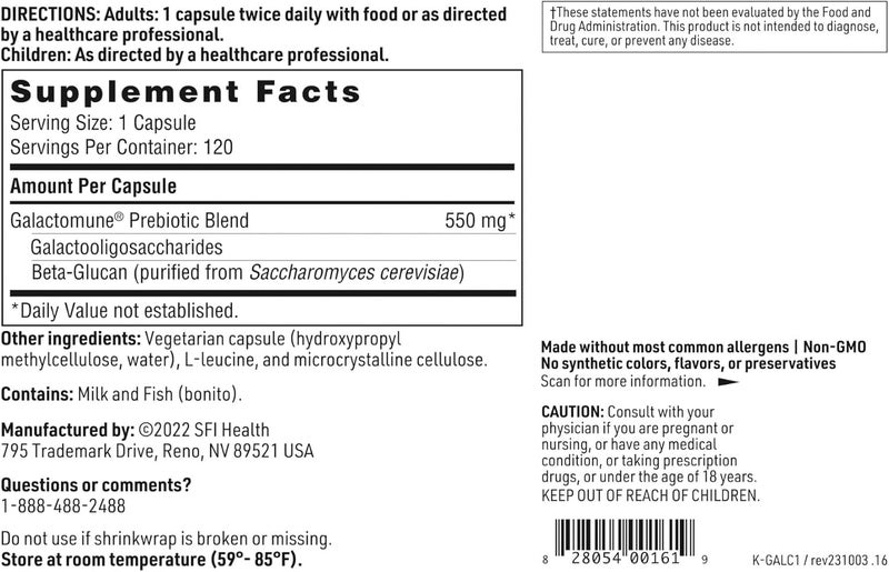Klaire Labs Galactomune  Prebiotic Blend with BetaGlucan  Galactooligosaccharides for Immune Support Soy  GlutenFree 120 Capsules - Image 5