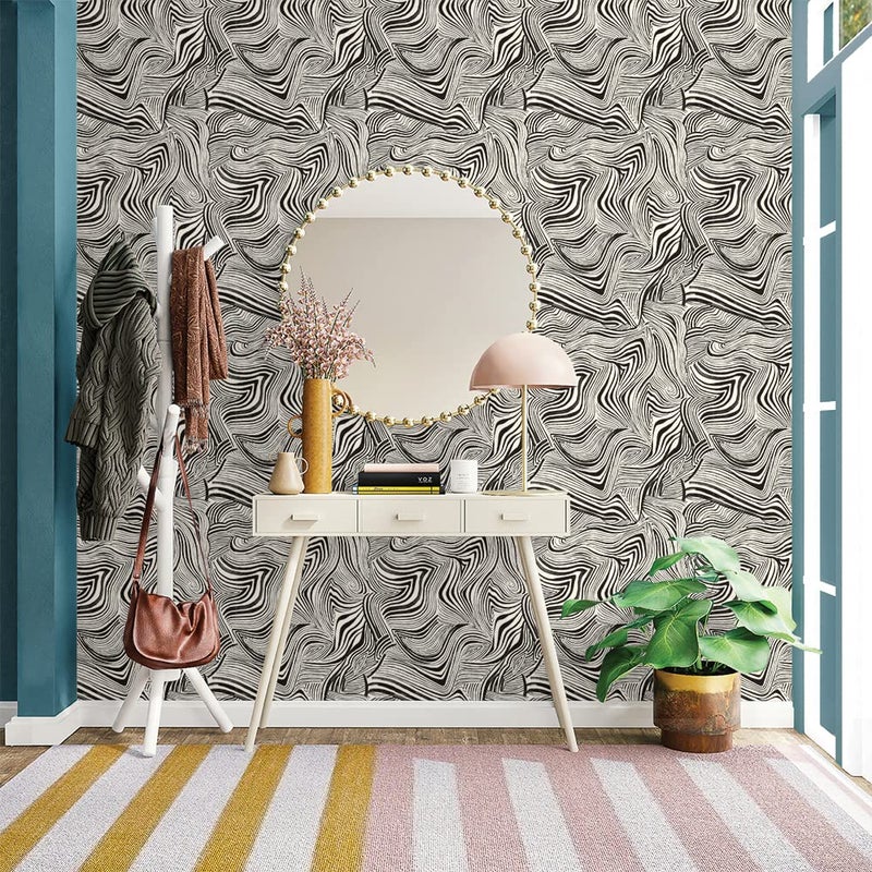 Tempaper x Novogratz Waverly White & Black Zebra Marble Removable Peel and Stick Wallpaper, 20.5 in X 16.5 ft, Made in The USA - Image 4