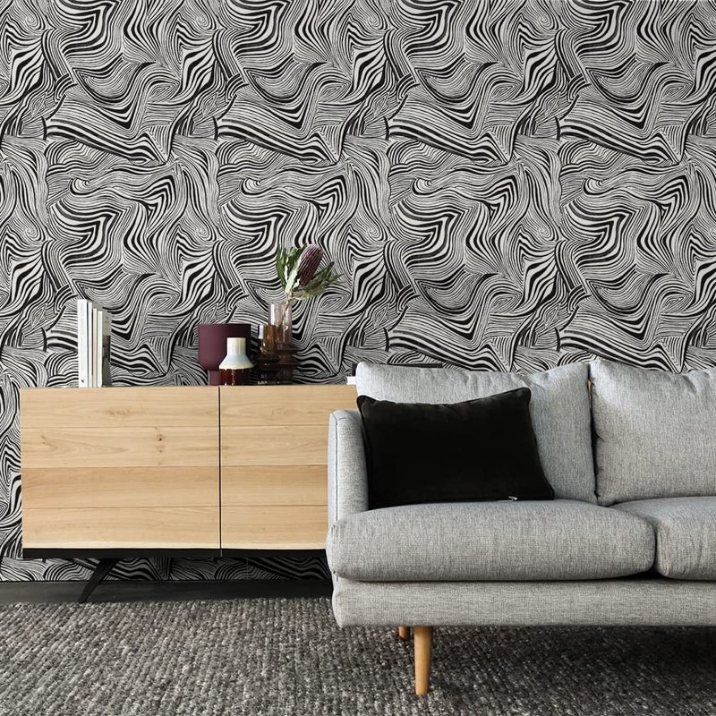 Tempaper x Novogratz Waverly White & Black Zebra Marble Removable Peel and Stick Wallpaper, 20.5 in X 16.5 ft, Made in The USA - Image 5