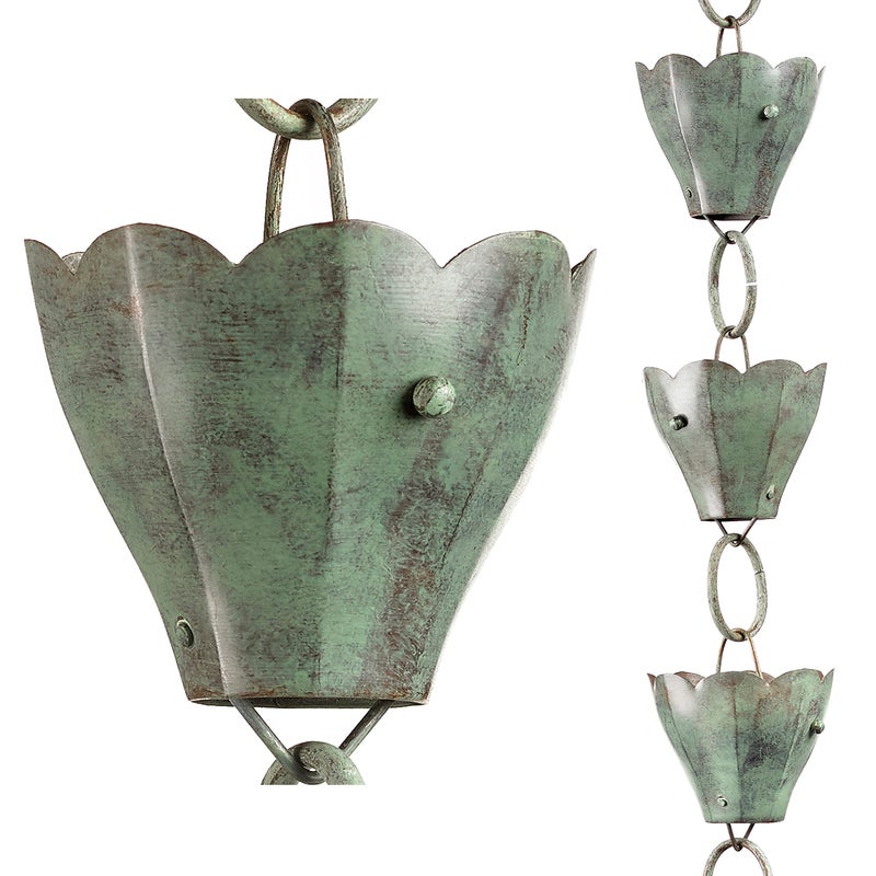 Good Directions 463V1-8 Tulip Rain Chain 8-1/2 Feet Long, 13 Extra Large Cups, 100% Blue Verde Pure Copper