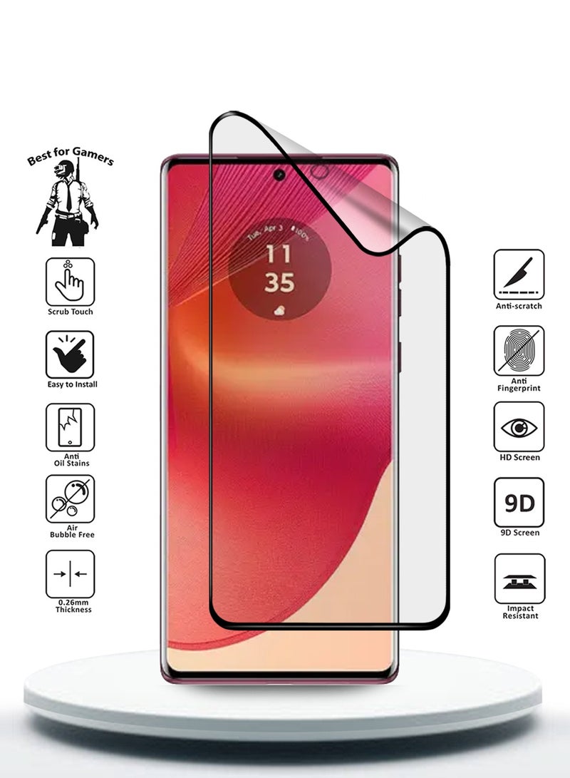 دبليو تيك موتورولا إيدج 50 فيوجن / موتورولا S50 نيو / موتورولا موتو G85 5G 2024 نانو سيراميك غراء كامل غطاء كامل واقي شاشة مرن غير لامع - شفاف / أسود - Image 2