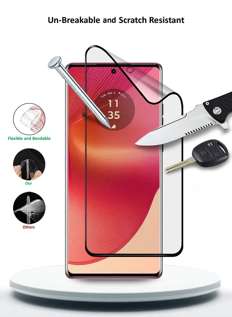 دبليو تيك موتورولا إيدج 50 فيوجن / موتورولا S50 نيو / موتورولا موتو G85 5G 2024 نانو سيراميك غراء كامل غطاء كامل واقي شاشة مرن غير لامع - شفاف / أسود - Image 3