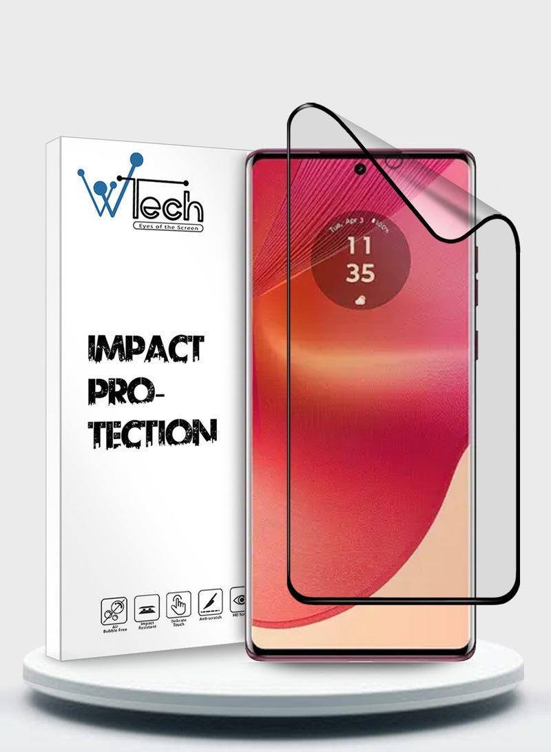 دبليو تيك موتورولا إيدج 50 فيوجن / موتورولا S50 نيو / موتورولا موتو G85 5G 2024 نانو سيراميك غراء كامل غطاء كامل واقي شاشة مرن غير لامع - شفاف / أسود - Image 1