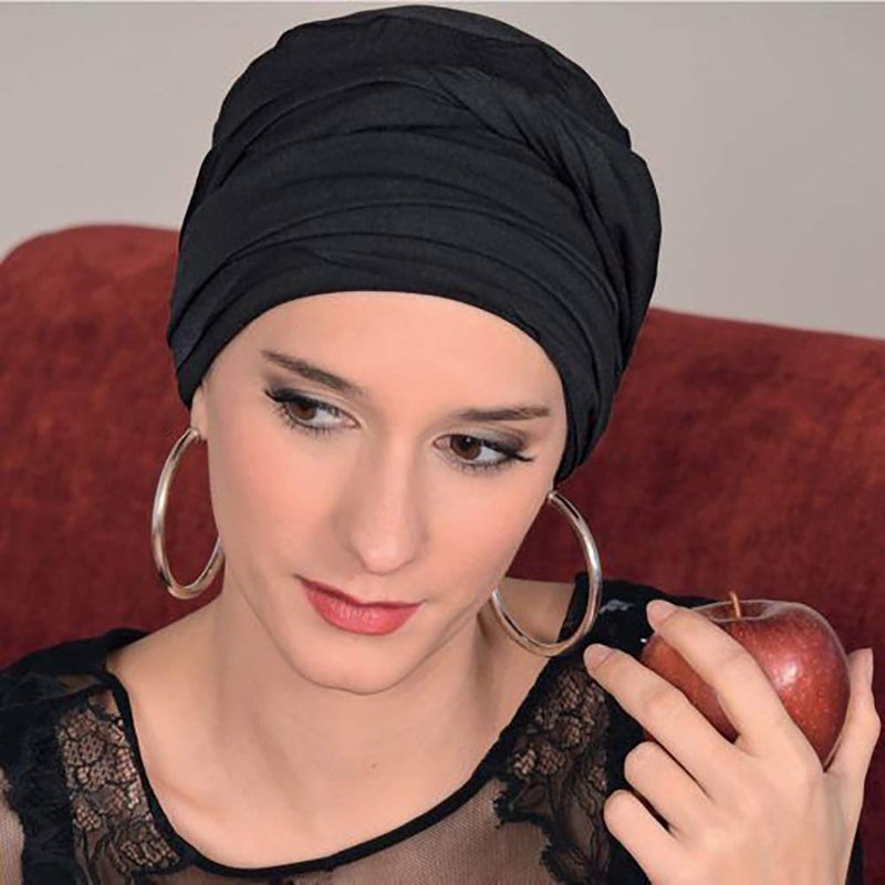 Harewom Black Hair Wrap for Women Long Stretch Jersey Head Scarf Summer Breathable Lightweight Turban Solid Color - Image 5