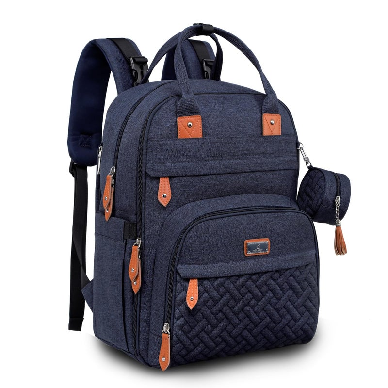 BabbleRoo Diaper Bag Backpack Baby Essentials Travel Tote Multi Function Waterproof Diaper Bag Travel Essentials Baby Bag with Changing Pad Stroller Straps Pacifier Case Unisex Navy Blue