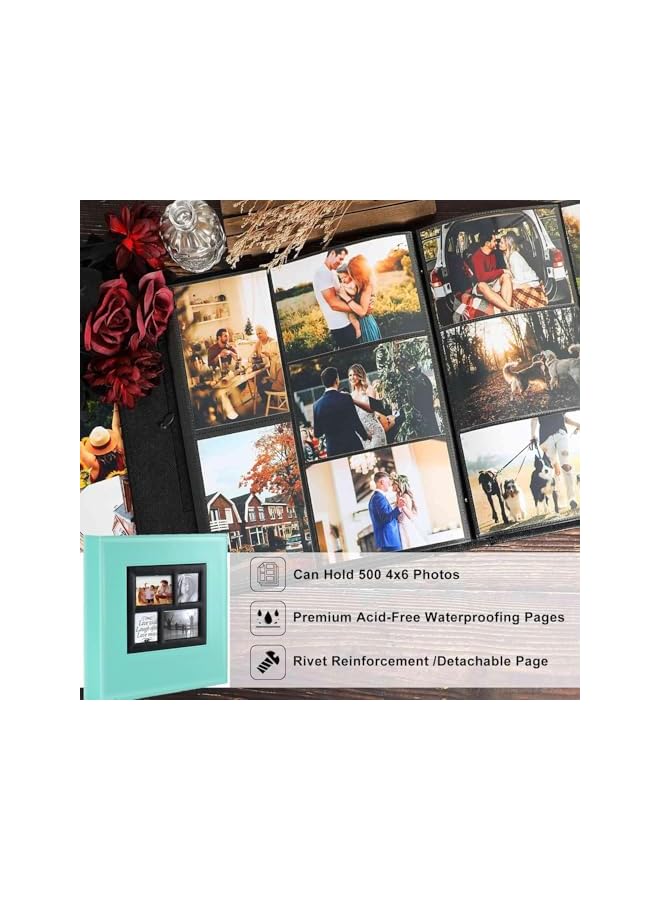 The Bros Photo Album 4x6 500 Pockets Photo - Large Capacity Leather cover Picture Albums for Family Wedding Anniversary Holds 500 Horizontal and Vertical Photos(green) - Image 2