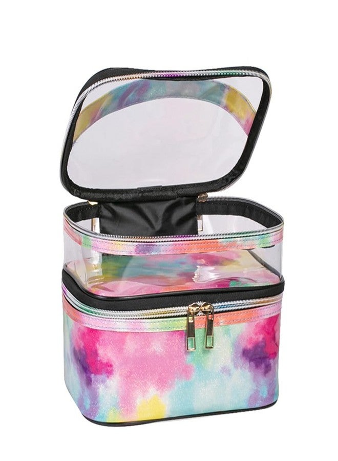 FITINI 3 Pieces Makeup Bags Double Layer Travel Large Cosmetic Cases Organizer Toiletry Bags Waterproof Small Zipper Pouch for Women Makeup Brush Storage Bag,Tie Dyed - Image 3
