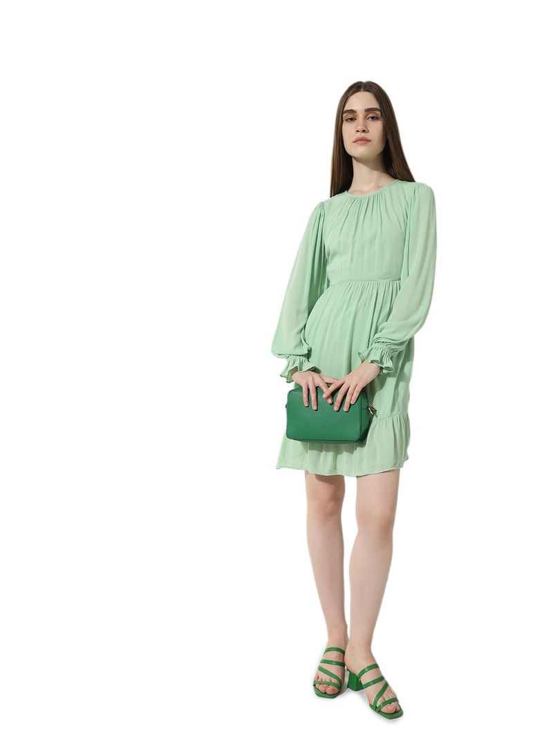 ONLY Women Solid Viscose Above Knee Green Tiered Dress - Image 2