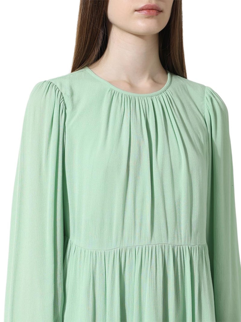 ONLY Women Solid Viscose Above Knee Green Tiered Dress - Image 5