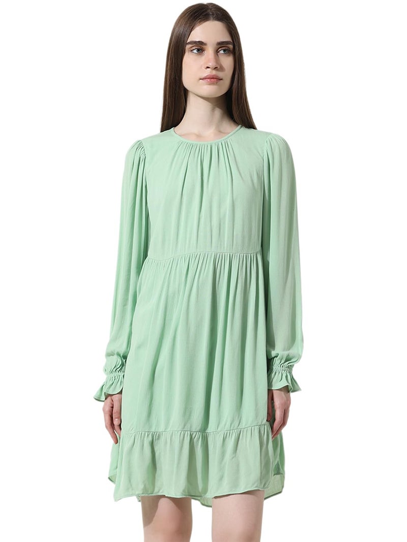 ONLY Women Solid Viscose Above Knee Green Tiered Dress - Image 4