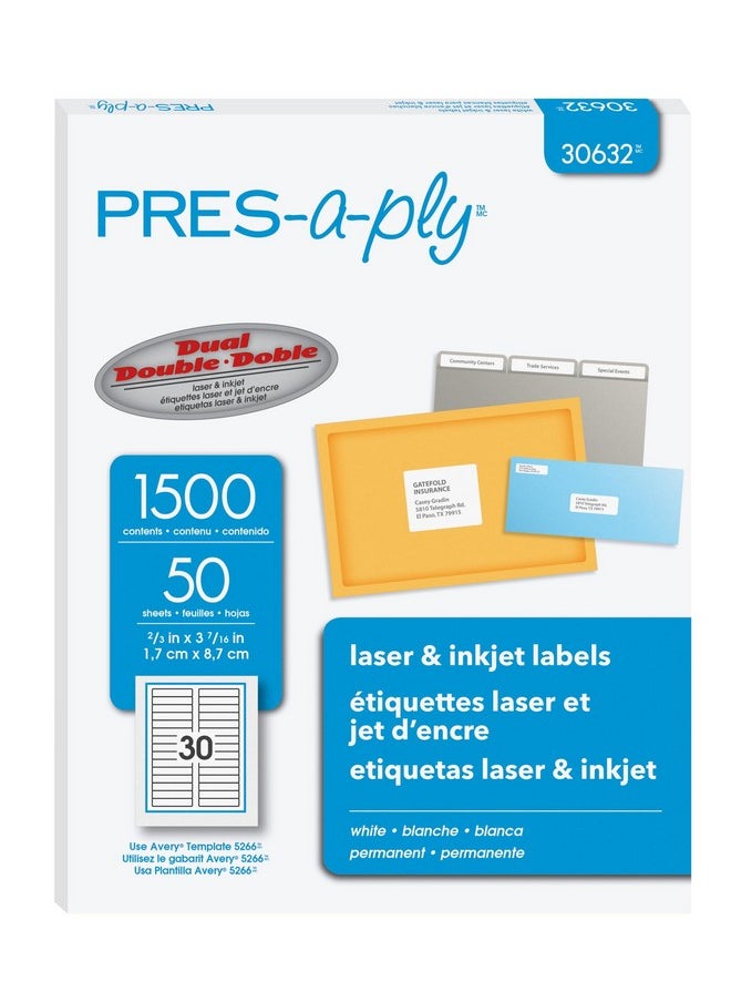 Pres-a-ply File Folder Laser Label, 0.66 X 3.43 Inches, White, Box Of 1500 (30632)  - Image 1