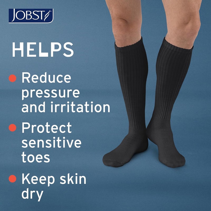 JOBST جوارب ضغط JOBST SensiFoot لمرضى السكري للرجال والنساء 815 مم زئبقي مع أصابع بدون خياطة وإدارة الرطوبة padding إضافي في منطقة الأصابع والقدم والكعب بطول الركبة بأصابع مغلقة باللون الأسود كبير - Image 3