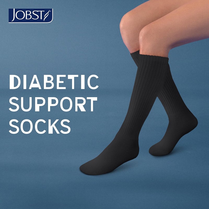 JOBST جوارب ضغط JOBST SensiFoot لمرضى السكري للرجال والنساء 815 مم زئبقي مع أصابع بدون خياطة وإدارة الرطوبة padding إضافي في منطقة الأصابع والقدم والكعب بطول الركبة بأصابع مغلقة باللون الأسود كبير - Image 5
