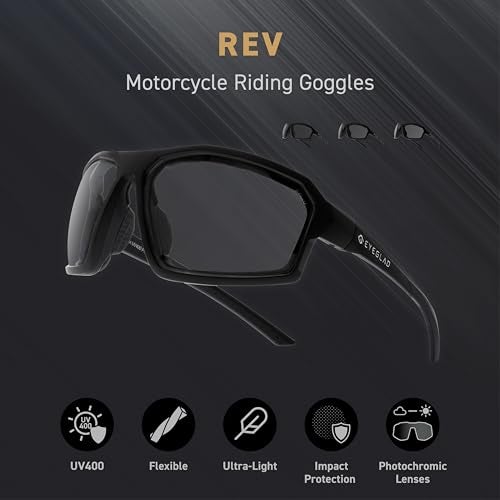 EYEGLAD REV Z87+ Powersports Motorcycle Riding Goggles High Impact Photochromic UV400 Sports Wrap Sunglasses Safety Glasses (Crystal Black) - Image 5