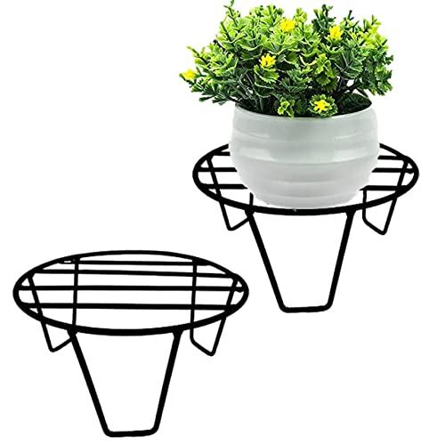 ecofynd Flora Metal Planter Stand for Living Room, Plant Stand for Balcony, Flower Pot Holder for Indoor & Outdoor, Garden Rack for Patio Plants, Pack of 2, (Black) - Image 1