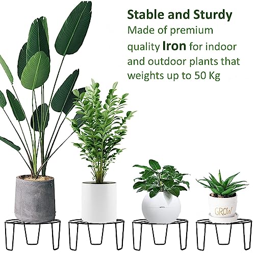 ecofynd Flora Metal Planter Stand for Living Room, Plant Stand for Balcony, Flower Pot Holder for Indoor & Outdoor, Garden Rack for Patio Plants, Pack of 2, (Black) - Image 2