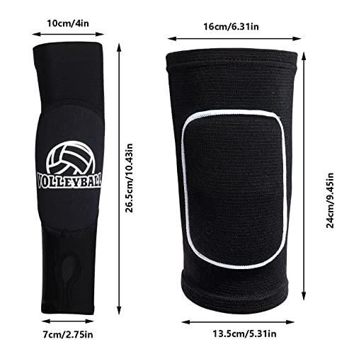 obmwang 2 Pieces Volleyball Accessories Including Volleyball Knee Pads and Arm Sleeves with Protection Pads and Thumb Hole for Women Girls Teens(Black) - Image 2