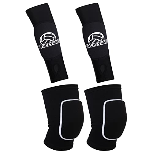 obmwang 2 Pieces Volleyball Accessories Including Volleyball Knee Pads and Arm Sleeves with Protection Pads and Thumb Hole for Women Girls Teens(Black) - Image 1