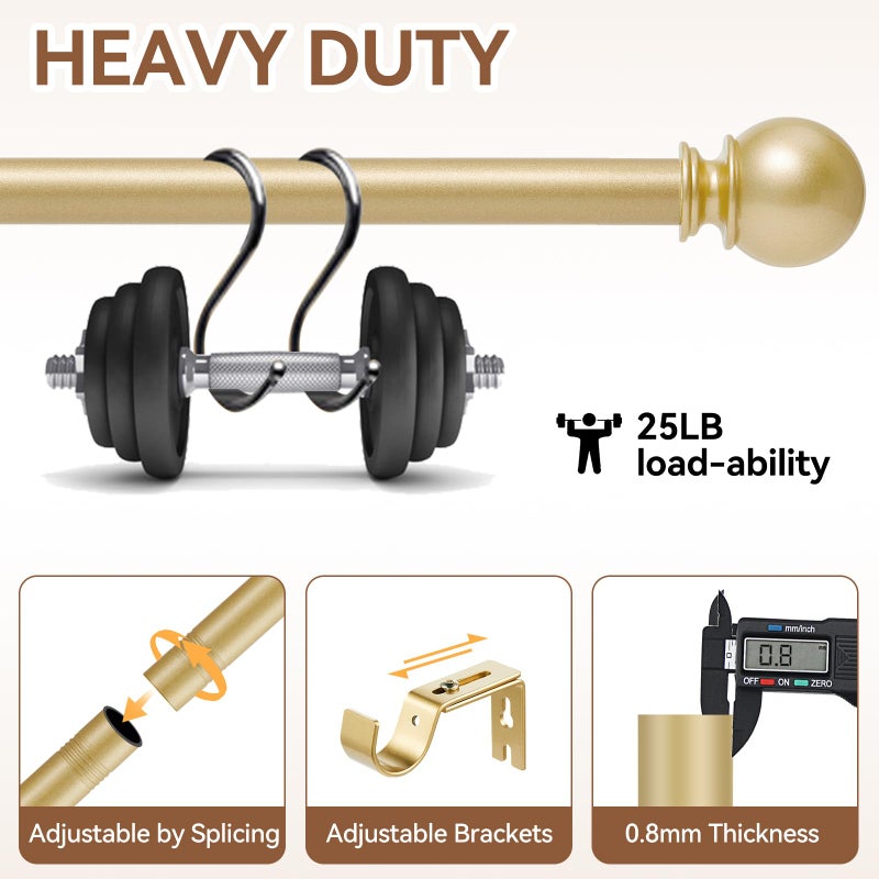 Poskena Gold Curtain Rod for Windows 28 to 48 Inch, 5/8 Inch Diameter Heavy Duty Splicing Adjustable Curtain Rods With Brackets, Easy to Install, Suitable for Bedroom, Patio and Outdoor - Image 3
