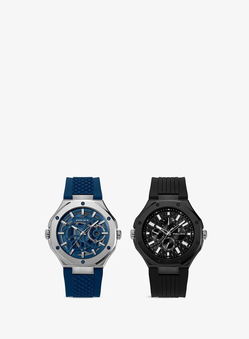 Police Dual Black &amp; Navy Dial Black &amp; Navy Silicone Strap Multifunction Watch Set for Men - 42mm