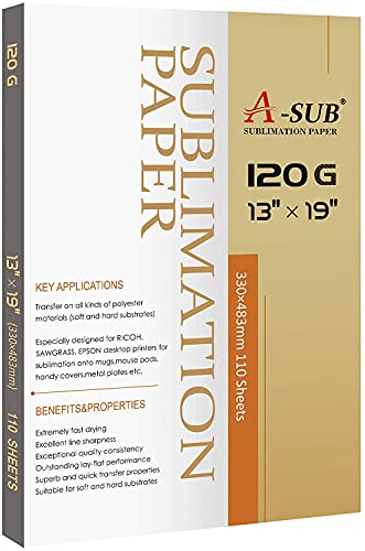 A-SUB Sublimation Paper 13x19 Inch 120GSM, 110 Sheets - Compatible with Inkjet Printers & Sublimation Inks, High Transfer Efficiency for T-Shirts, Mugs, Crafts - Image 1