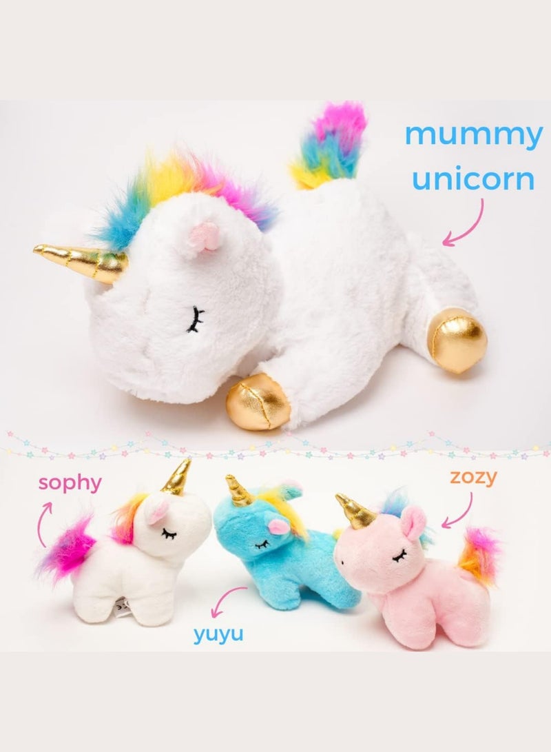 Unicorn Plush Toys for Girls Ages; Stuffed Unicorn Doll with 3 Baby Unicorns in her Tummy; Toys for Girls - Image 2