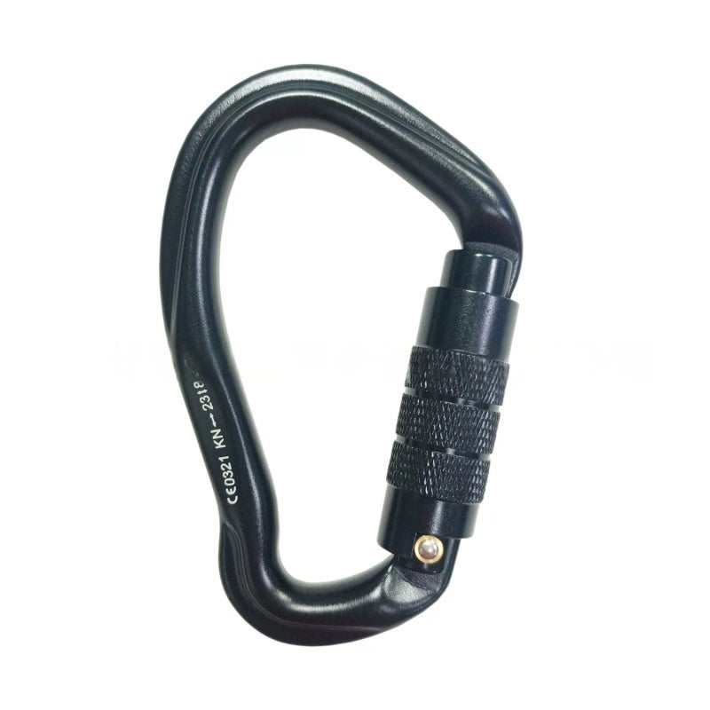 Aviation Aluminum Carabiner Clip 23KN Tensile Capacity Screw Locking Gate for Climbing Rappelling Hammock Strap Backpack Attachment - Auto Locking Black - Image 1
