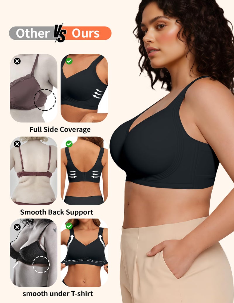 PoseFree Bras for Older Women with Sagging Breasts Lifting Push Up Plus Size Wireless Comfort Full Coverage Bras (Black,4XL) - Image 4