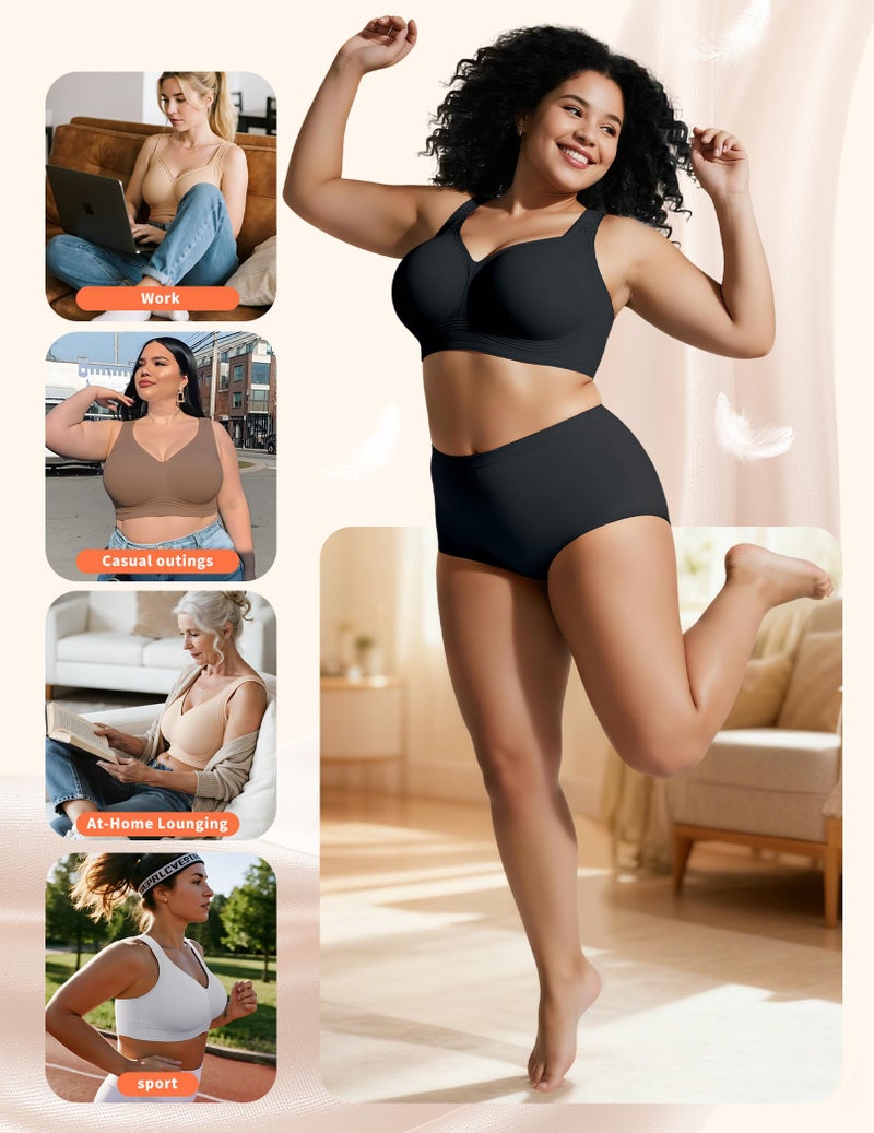 PoseFree Bras for Older Women with Sagging Breasts Lifting Push Up Plus Size Wireless Comfort Full Coverage Bras (Black,4XL) - Image 5
