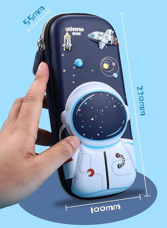 BluBasket 3D Astronaut Pencil Case for Boys - Large Capacity EVA Hardtop Stationery Organizer with 2 Compartments, Waterproof & Shockproof School Pouch for Kids (Blue Space) - Image 4