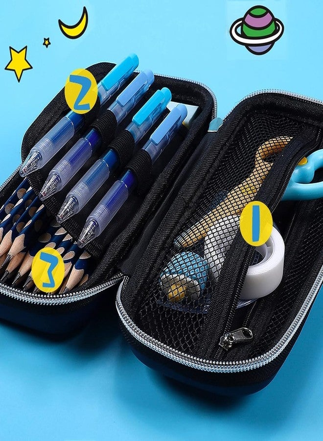 BluBasket 3D Astronaut Pencil Case for Boys - Large Capacity EVA Hardtop Stationery Organizer with 2 Compartments, Waterproof & Shockproof School Pouch for Kids (Blue Space) - Image 3