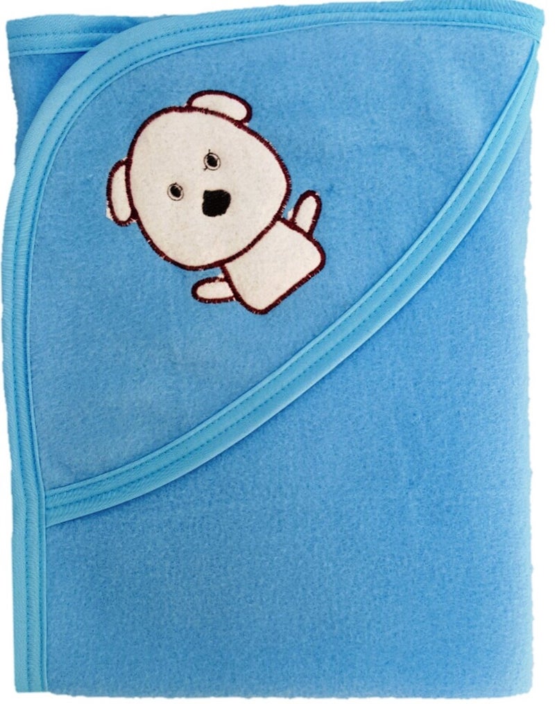 BRANDONN Classic Polar Fleece Side Border Baby Blanket (Blue) - Image 1