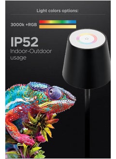 رافيد مصباح طاولة LED حديث قابل لإعادة الشحن – 3 واط، بخاصية التحكم باللمس، منفذ شحن USB-C، بطارية 4000 مللي أمبير، مقاومة IP52 – أسود  - Image 4